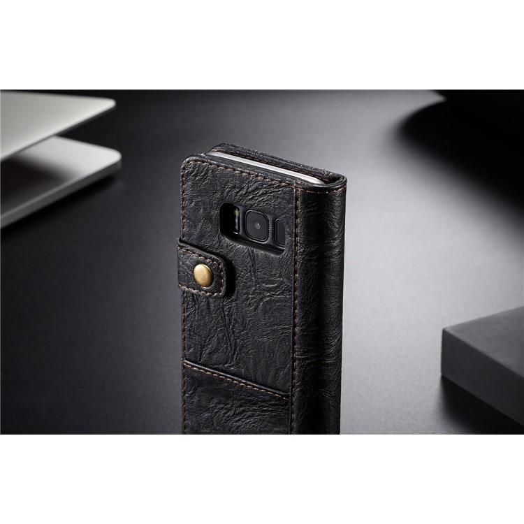 CASEME Vintage Style Folio Flip PU Leather Case for Samsung Galaxy S8 SM-G950 - Black-3