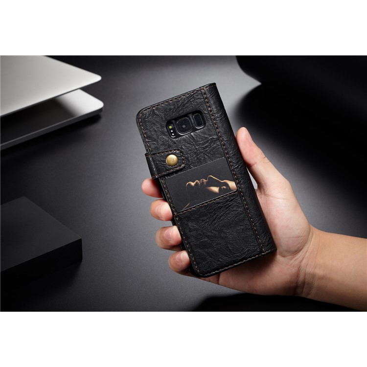 CASEME Vintage Style Folio Flip PU Leather Case for Samsung Galaxy S8 SM-G950 - Black-5