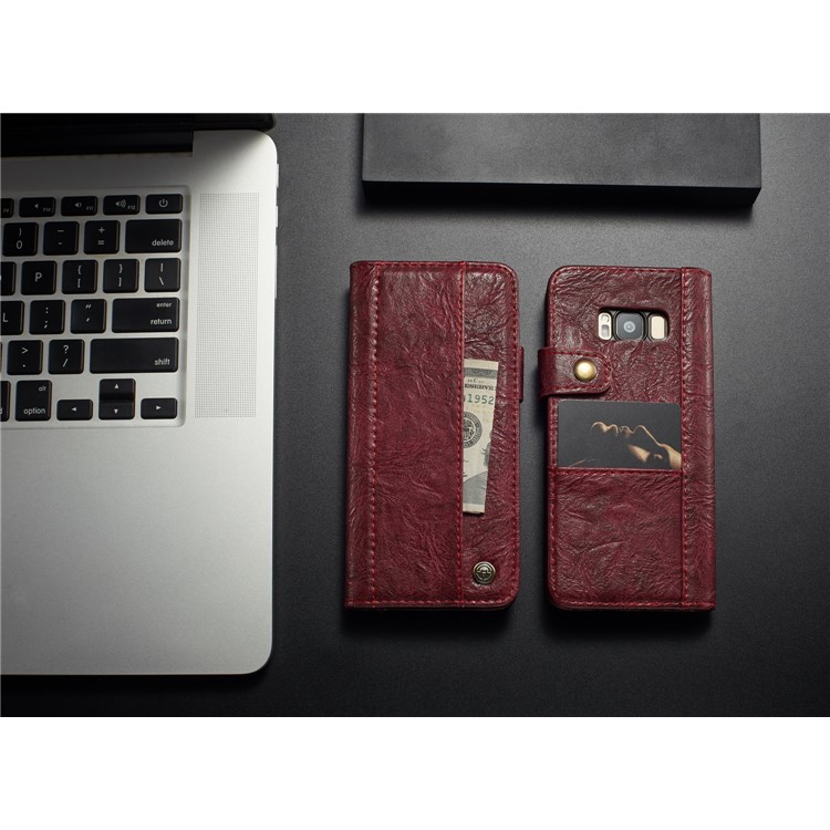 CASEME Vintage Style Folio Flip PU Leather Wallet Phone Case for Samsung Galaxy S8 SM-G950 - Red-11