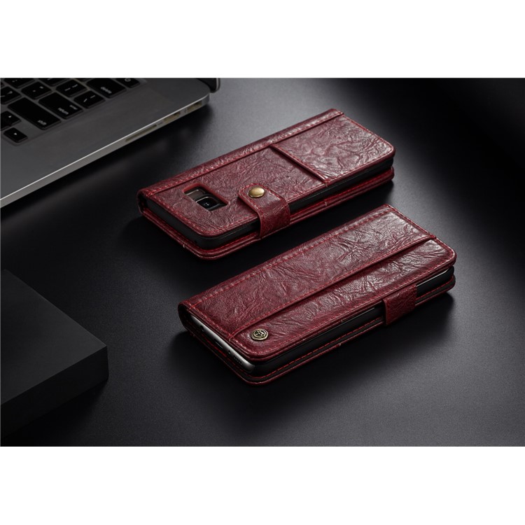 CASEME Vintage Style Folio Flip PU Leather Wallet Phone Case for Samsung Galaxy S8 SM-G950 - Red-12