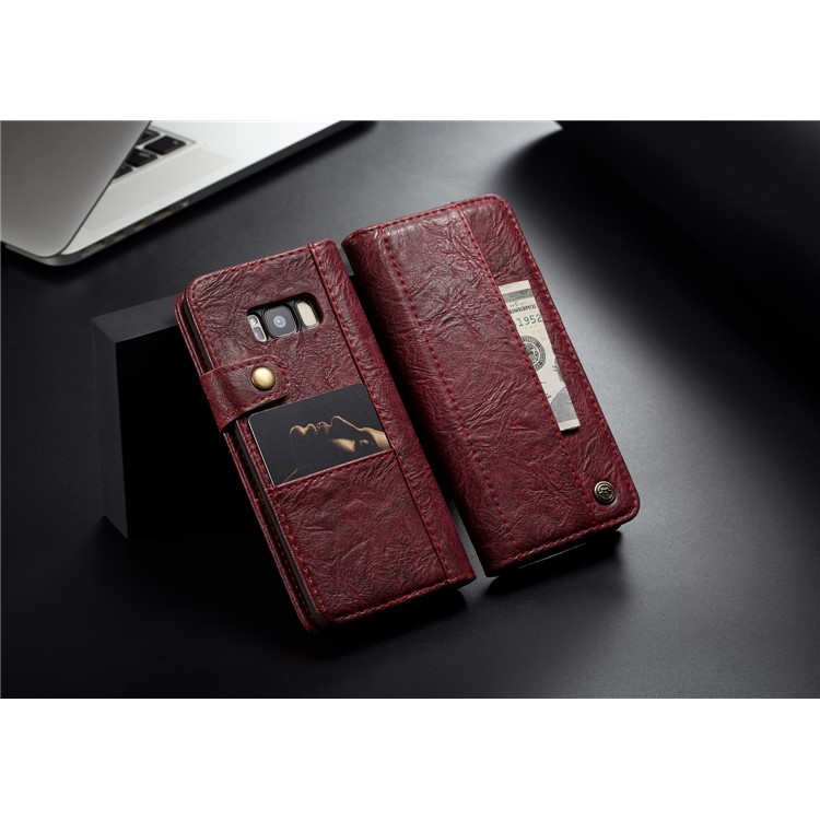 CASEME Vintage Style Folio Flip PU Leather Wallet Phone Case for Samsung Galaxy S8 SM-G950 - Red-13