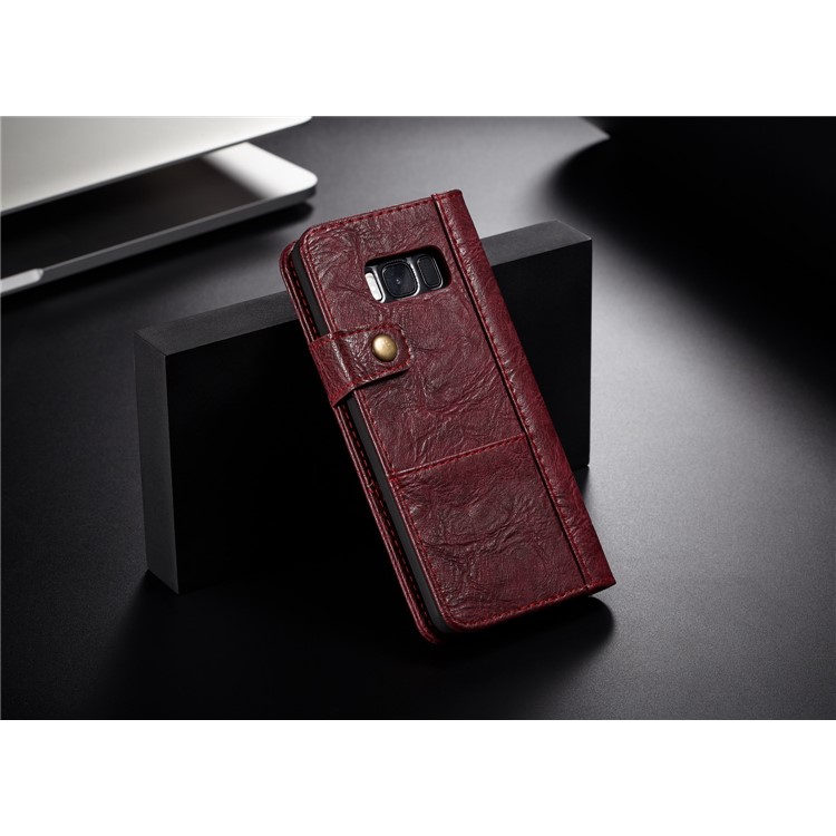 CASEME Vintage Style Folio Flip PU Leather Wallet Phone Case for Samsung Galaxy S8 SM-G950 - Red-2
