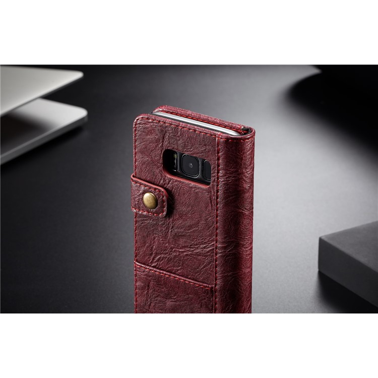CASEME Vintage Style Folio Flip PU Leather Wallet Phone Case for Samsung Galaxy S8 SM-G950 - Red-3
