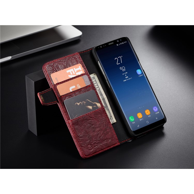 CASEME Vintage Style Folio Flip PU Leather Wallet Phone Case for Samsung Galaxy S8 SM-G950 - Red-4