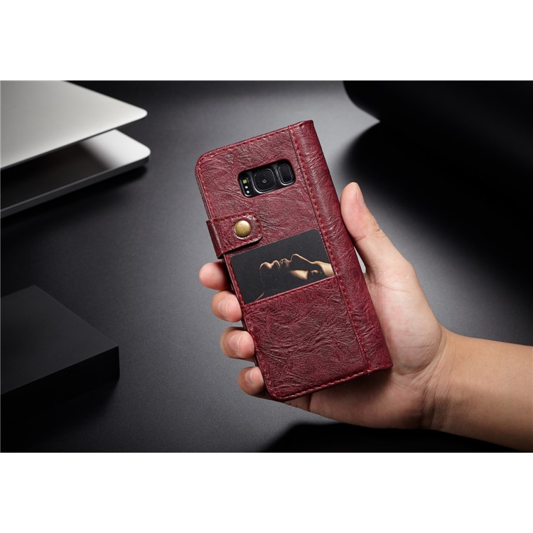 CASEME Vintage Style Folio Flip PU Leather Wallet Phone Case for Samsung Galaxy S8 SM-G950 - Red-5