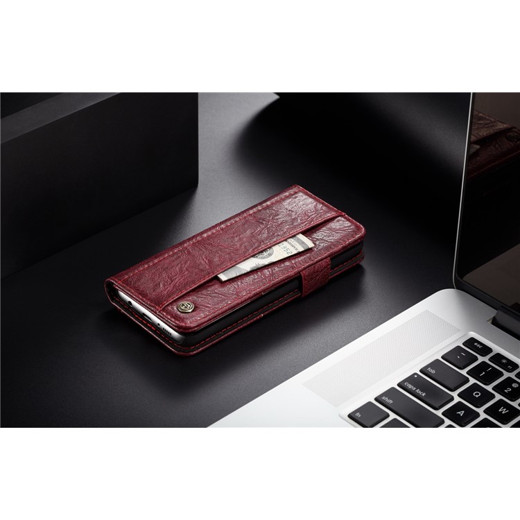CASEME Vintage Style Folio Flip PU Leather Wallet Phone Case for Samsung Galaxy S8 SM-G950 - Red-6