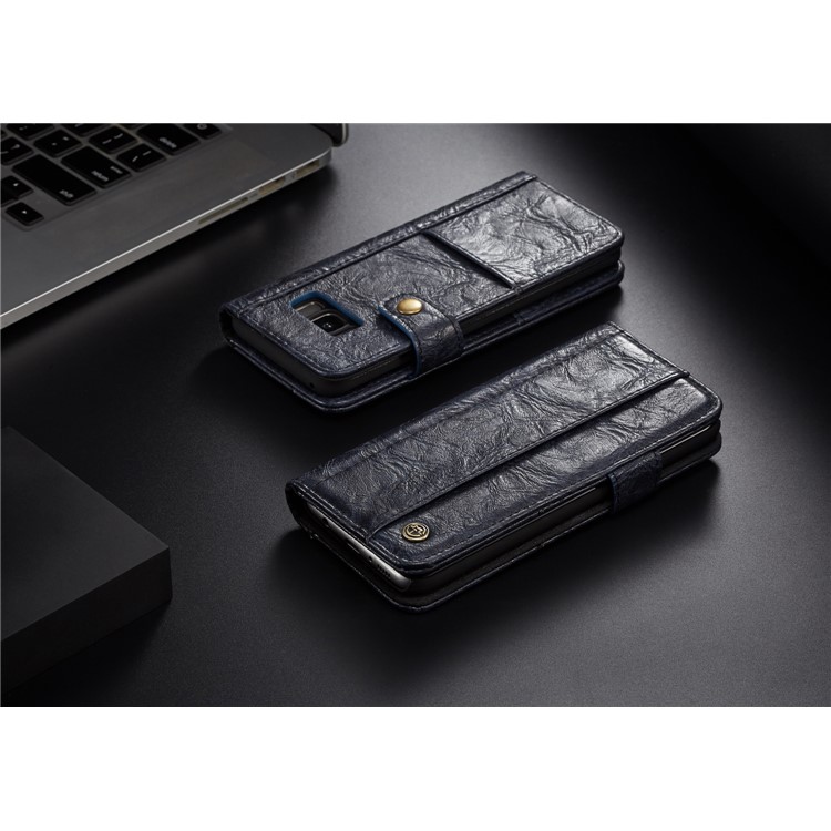 CASEME Vintage Style PU Leather Protection Mobile Phone Case with Card Holder for Samsung Galaxy S8 SM-G950 - Dark Blue-10
