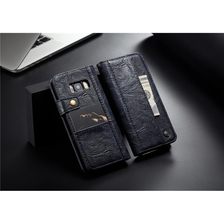 CASEME Vintage Style PU Leather Protection Mobile Phone Case with Card Holder for Samsung Galaxy S8 SM-G950 - Dark Blue-11
