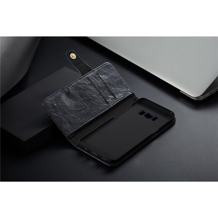 CASEME Vintage Style PU Leather Protection Mobile Phone Case with Card Holder for Samsung Galaxy S8 SM-G950 - Dark Blue-12