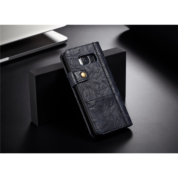 CASEME Vintage Style PU Leather Protection Mobile Phone Case with Card Holder for Samsung Galaxy S8 SM-G950 - Dark Blue-2