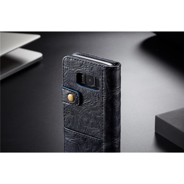 CASEME Vintage Style PU Leather Protection Mobile Phone Case with Card Holder for Samsung Galaxy S8 SM-G950 - Dark Blue-3