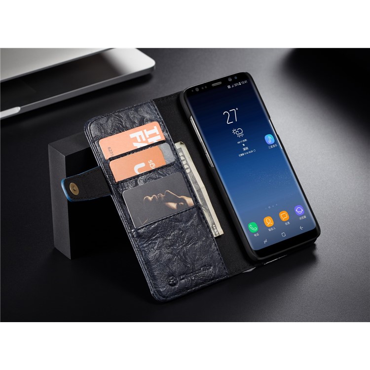 CASEME Vintage Style PU Leather Protection Mobile Phone Case with Card Holder for Samsung Galaxy S8 SM-G950 - Dark Blue-4