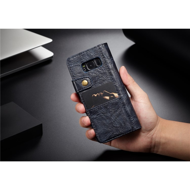 CASEME Vintage Style PU Leather Protection Mobile Phone Case with Card Holder for Samsung Galaxy S8 SM-G950 - Dark Blue-5