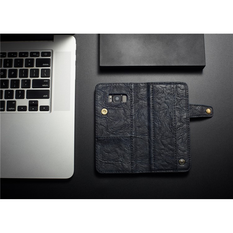 CASEME Vintage Style PU Leather Protection Mobile Phone Case with Card Holder for Samsung Galaxy S8 SM-G950 - Dark Blue-8