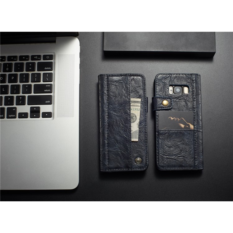 CASEME Vintage Style PU Leather Protection Mobile Phone Case with Card Holder for Samsung Galaxy S8 SM-G950 - Dark Blue-9