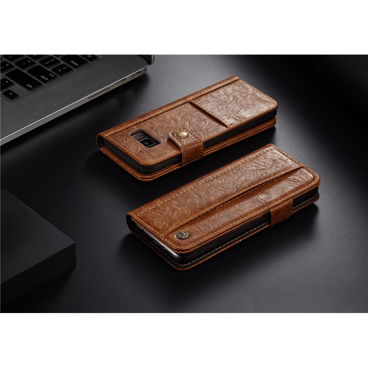 CASEME Vintage Style Wallet PU Leather Cell Phone Cover for Samsung Galaxy S8 SM-G950 - Brown-10