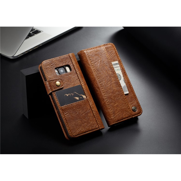 CASEME Vintage Style Wallet PU Leather Cell Phone Cover for Samsung Galaxy S8 SM-G950 - Brown-11