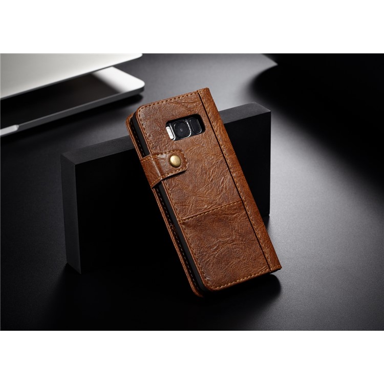 CASEME Vintage Style Wallet PU Leather Cell Phone Cover for Samsung Galaxy S8 SM-G950 - Brown-2