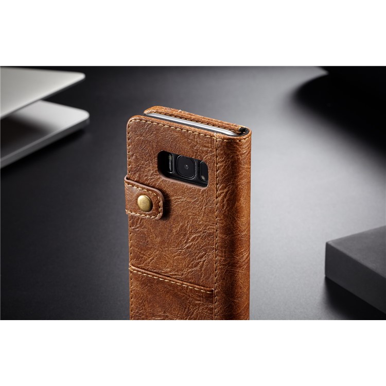 CASEME Vintage Style Wallet PU Leather Cell Phone Cover for Samsung Galaxy S8 SM-G950 - Brown-3