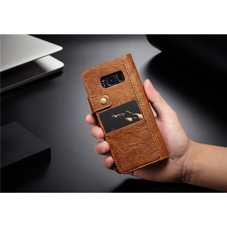 CASEME Vintage Style Wallet PU Leather Cell Phone Cover for Samsung Galaxy S8 SM-G950 - Brown-5