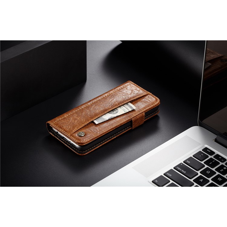CASEME Vintage Style Wallet PU Leather Cell Phone Cover for Samsung Galaxy S8 SM-G950 - Brown-6