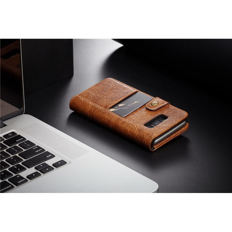 CASEME Vintage Style Wallet PU Leather Cell Phone Cover for Samsung Galaxy S8 SM-G950 - Brown-7