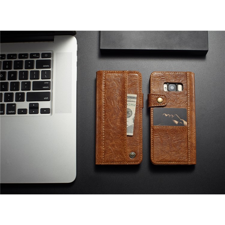 CASEME Vintage Style Wallet PU Leather Cell Phone Cover for Samsung Galaxy S8 SM-G950 - Brown-9