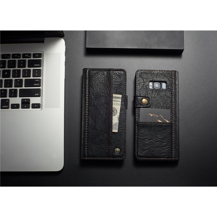CASEME Vintage Style PU Leather Protective Wallet Case for Samsung Galaxy S8 Plus G955 - Black-11
