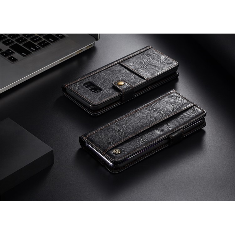 CASEME Vintage Style PU Leather Protective Wallet Case for Samsung Galaxy S8 Plus G955 - Black-12