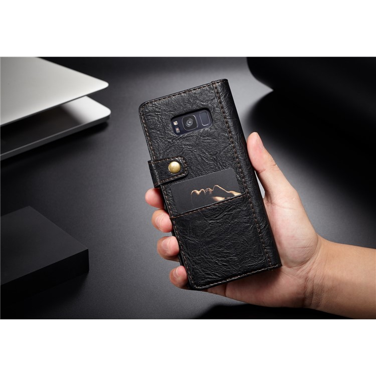 CASEME Vintage Style PU Leather Protective Wallet Case for Samsung Galaxy S8 Plus G955 - Black-5