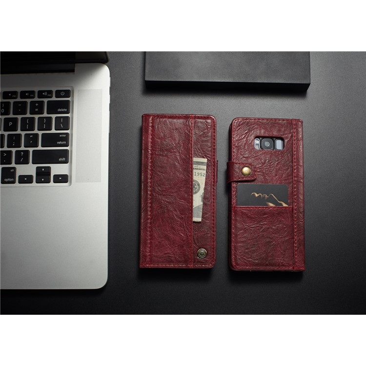 CASEME Vintage Style PU Leather Protective Cell Phone Case with Card Holder for Samsung Galaxy S8 Plus G955 - Red-10