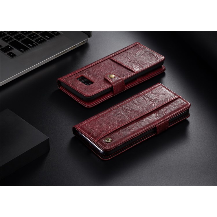 CASEME Vintage Style PU Leather Protective Cell Phone Case with Card Holder for Samsung Galaxy S8 Plus G955 - Red-11