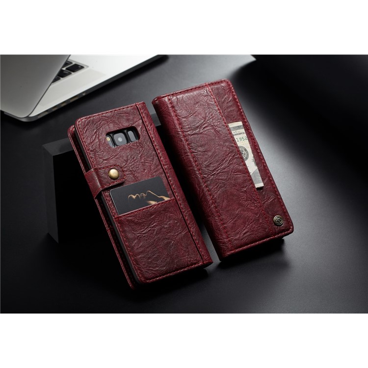 CASEME Vintage Style PU Leather Protective Cell Phone Case with Card Holder for Samsung Galaxy S8 Plus G955 - Red-12