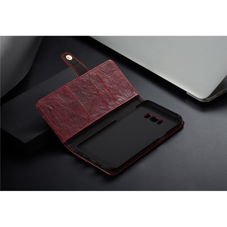 CASEME Vintage Style PU Leather Protective Cell Phone Case with Card Holder for Samsung Galaxy S8 Plus G955 - Red-13
