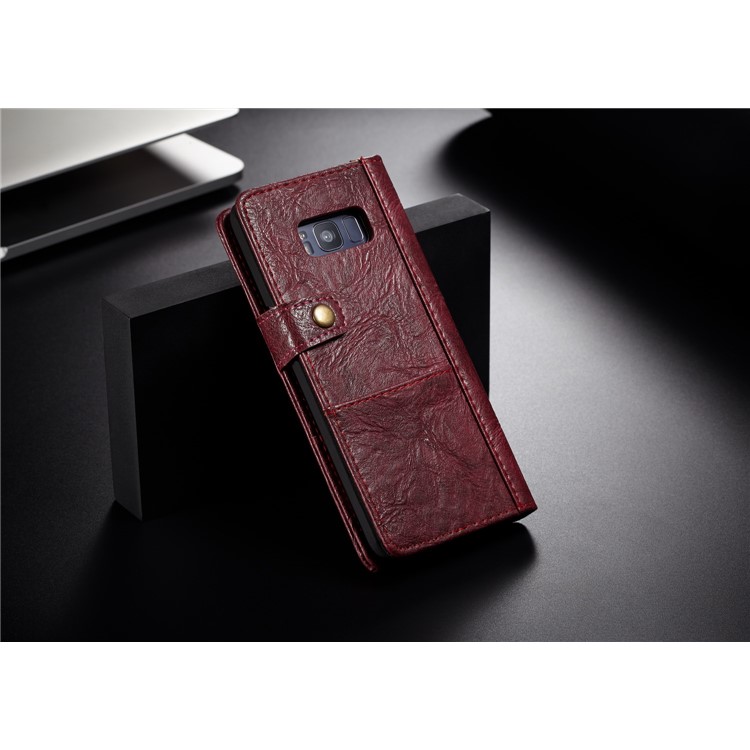CASEME Vintage Style PU Leather Protective Cell Phone Case with Card Holder for Samsung Galaxy S8 Plus G955 - Red-2
