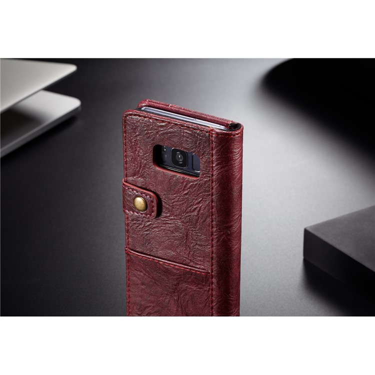 CASEME Vintage Style PU Leather Protective Cell Phone Case with Card Holder for Samsung Galaxy S8 Plus G955 - Red-3