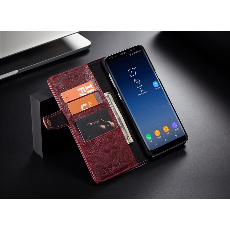 CASEME Vintage Style PU Leather Protective Cell Phone Case with Card Holder for Samsung Galaxy S8 Plus G955 - Red-4