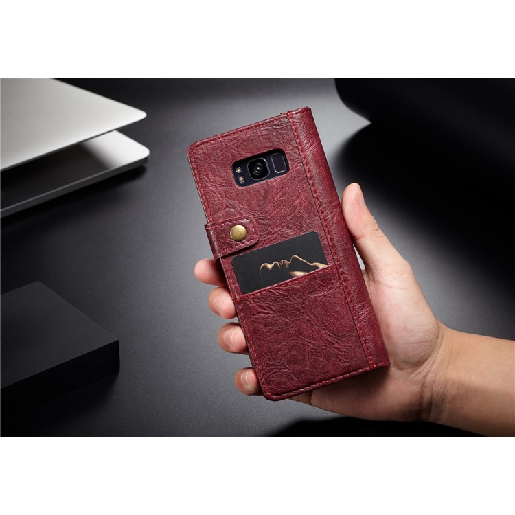 CASEME Vintage Style PU Leather Protective Cell Phone Case with Card Holder for Samsung Galaxy S8 Plus G955 - Red-5