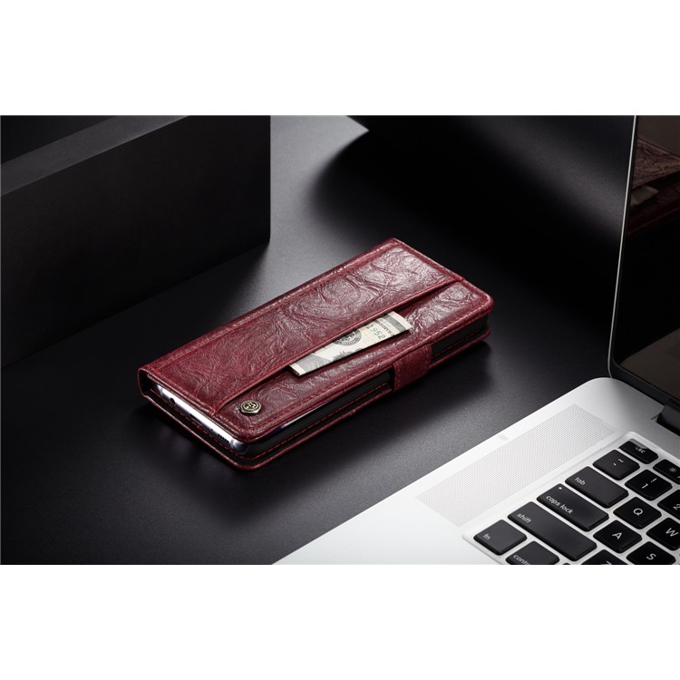 CASEME Vintage Style PU Leather Protective Cell Phone Case with Card Holder for Samsung Galaxy S8 Plus G955 - Red-6