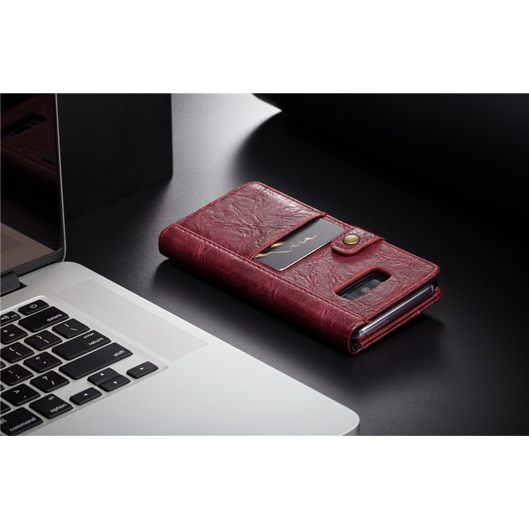 CASEME Vintage Style PU Leather Protective Cell Phone Case with Card Holder for Samsung Galaxy S8 Plus G955 - Red-7