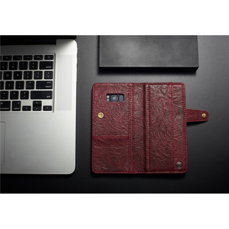 CASEME Vintage Style PU Leather Protective Cell Phone Case with Card Holder for Samsung Galaxy S8 Plus G955 - Red-9