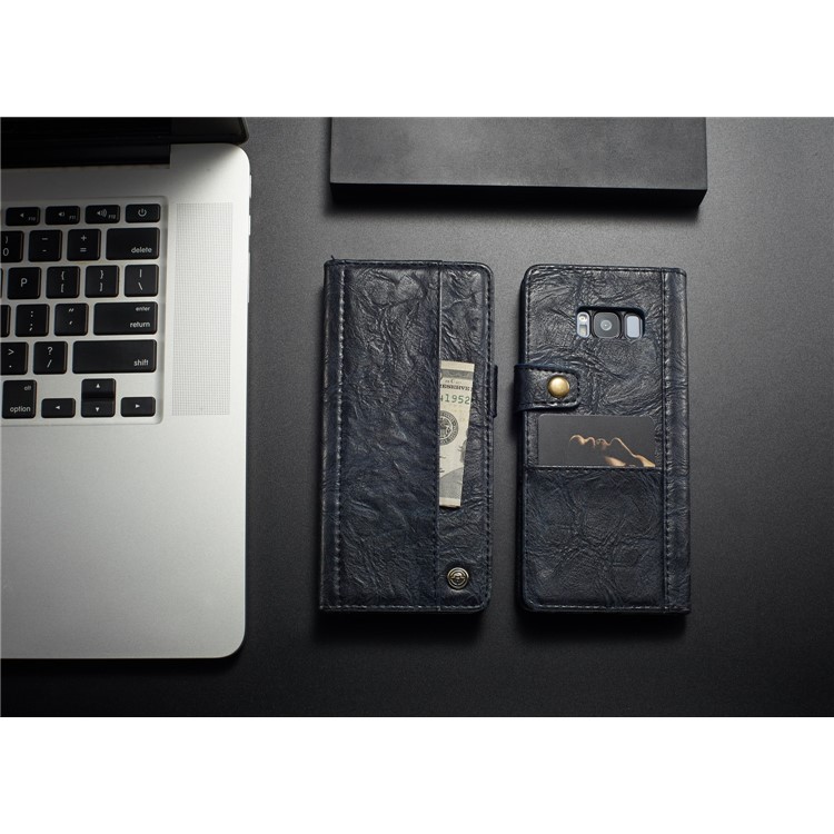 CASEME Vintage Style PU Leather Card Holder Protective Mobile Phone Case for Samsung Galaxy S8 Plus G955 - Dark Blue-10