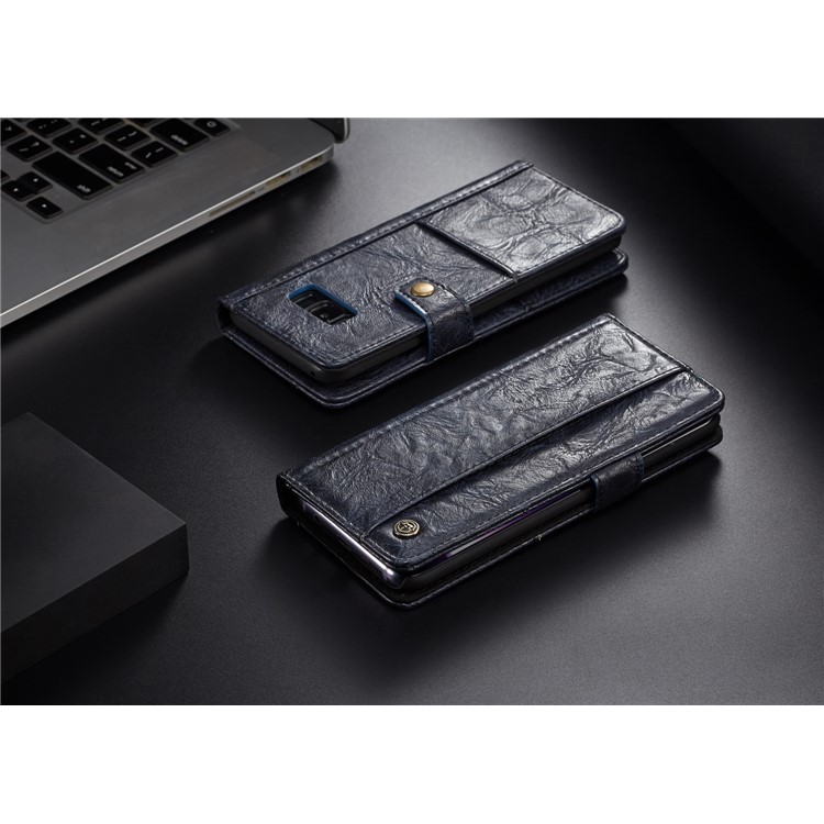 CASEME Vintage Style PU Leather Card Holder Protective Mobile Phone Case for Samsung Galaxy S8 Plus G955 - Dark Blue-11