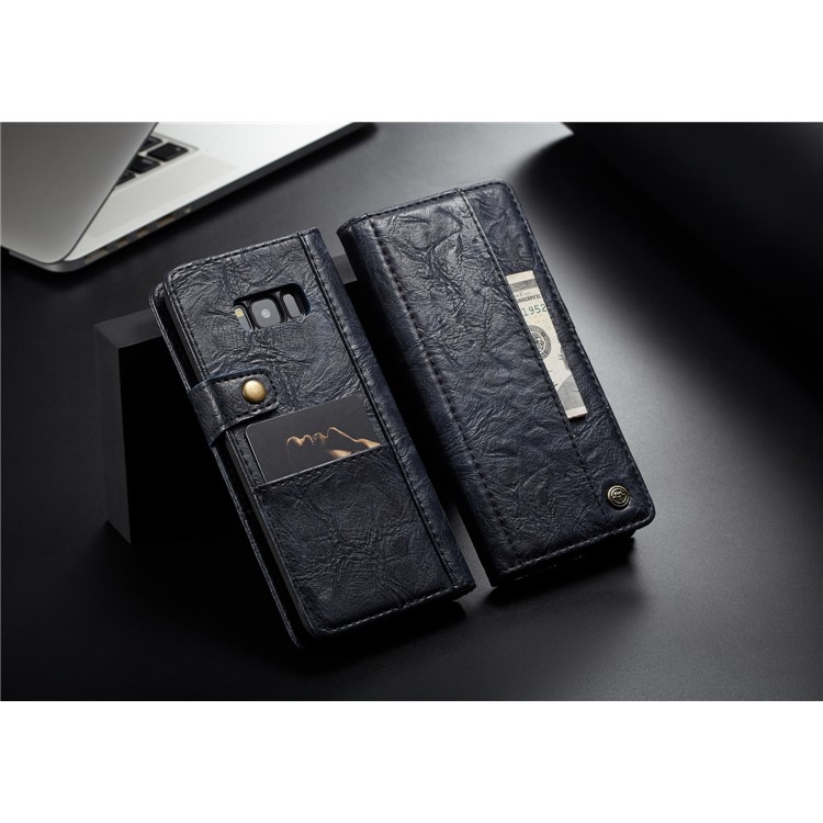 CASEME Vintage Style PU Leather Card Holder Protective Mobile Phone Case for Samsung Galaxy S8 Plus G955 - Dark Blue-12