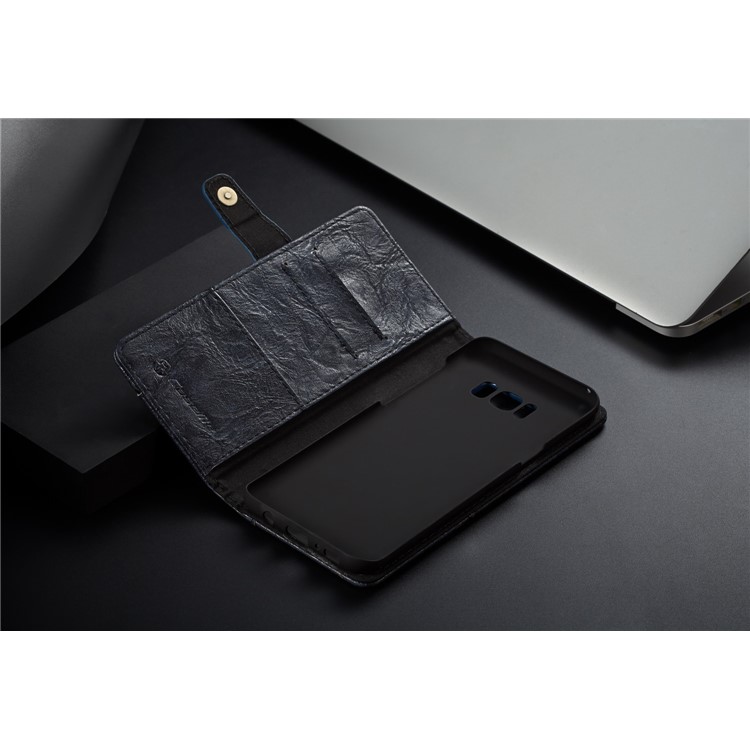 CASEME Vintage Style PU Leather Card Holder Protective Mobile Phone Case for Samsung Galaxy S8 Plus G955 - Dark Blue-13
