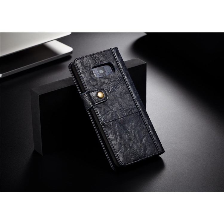 CASEME Vintage Style PU Leather Card Holder Protective Mobile Phone Case for Samsung Galaxy S8 Plus G955 - Dark Blue-2