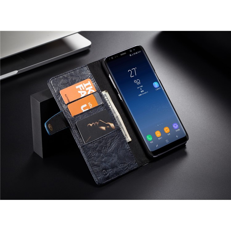 CASEME Vintage Style PU Leather Card Holder Protective Mobile Phone Case for Samsung Galaxy S8 Plus G955 - Dark Blue-4