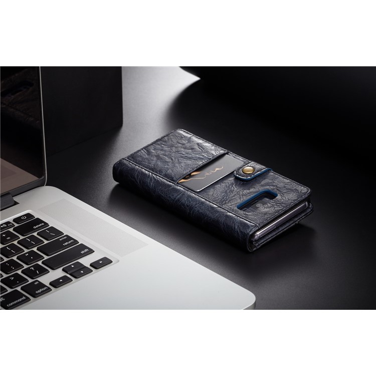 CASEME Vintage Style PU Leather Card Holder Protective Mobile Phone Case for Samsung Galaxy S8 Plus G955 - Dark Blue-7