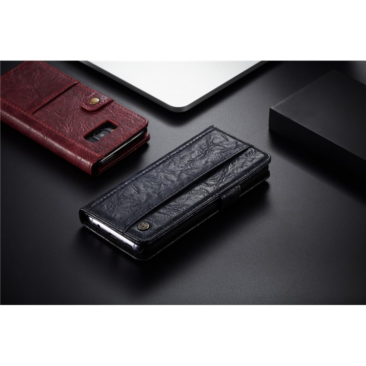 CASEME Vintage Style PU Leather Card Holder Protective Mobile Phone Case for Samsung Galaxy S8 Plus G955 - Dark Blue-8