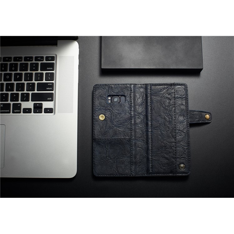 CASEME Vintage Style PU Leather Card Holder Protective Mobile Phone Case for Samsung Galaxy S8 Plus G955 - Dark Blue-9